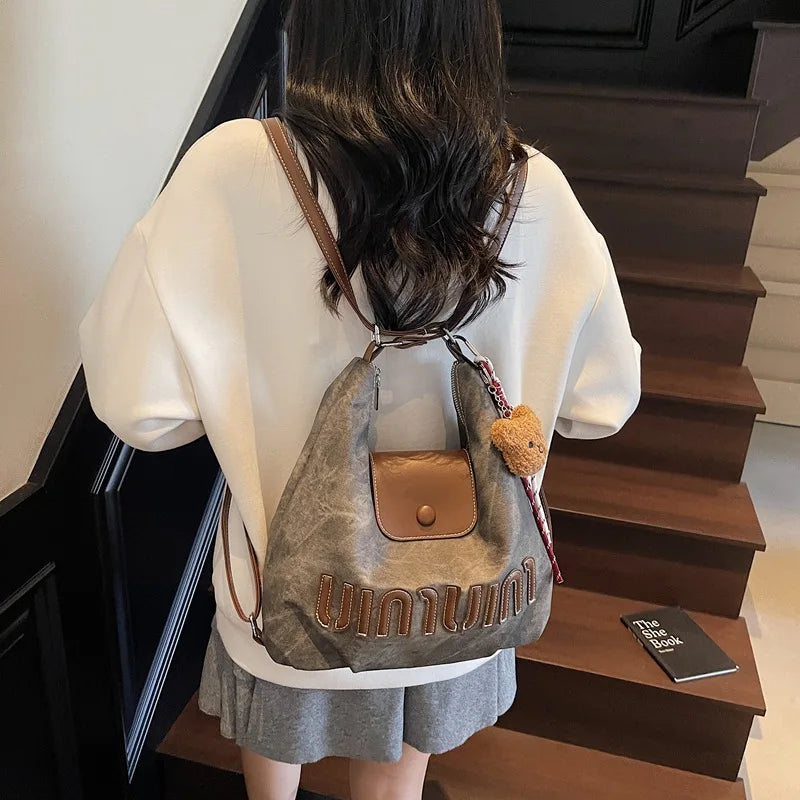 2026 Brown Suede Convertible Tote Backpack, Large Capacity 3-in-1 Work Bag, Adjustable Crossbody Shoulder Bag for Women Commute