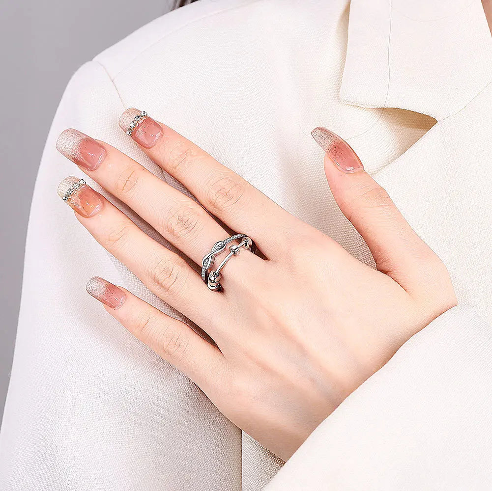 Luxury Infinite Love Adjustable Fidget Rings For Women Rotating Beads Crystal Anxiety Relief Spinning Ring Jewelry Anillos Mujer