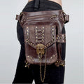 Steampunk Gothic Crossbody Bag Unisex Mini Waist Purse Medieval Rivet Multi-Purpose Travel Shoulder Bag Brown Multi-Way Backpack