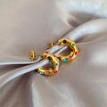 Retro Personality Colorful Zircon C Shape Stud Earrings for Women Charm Gold Color Stainless Steel Crystal Dangle Jewelry Gift