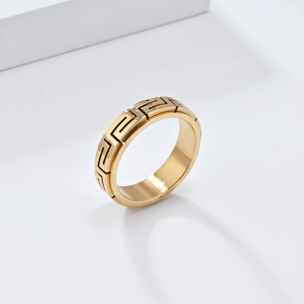 Luxury 6mm Rotatable Men Ring Unique Wedding Bands Rings Bridal Men Finger Black Titanium Stainless Steel Anxiety Relief Jewelry