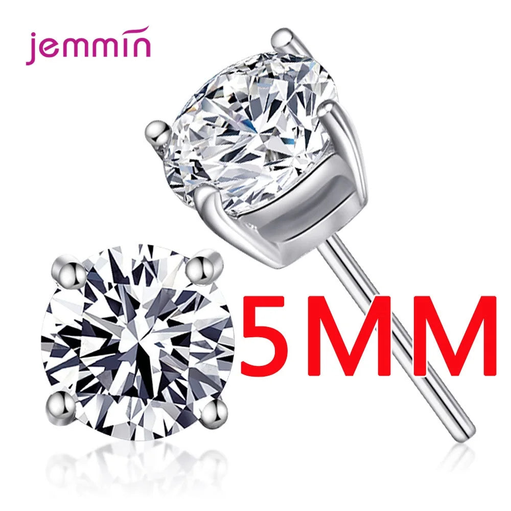 Women Classic Shining Zircon Stud Earrings 925 Silver  Ears Stud for Men Crystal Earrings Femme Jewelry Gift Wholesale