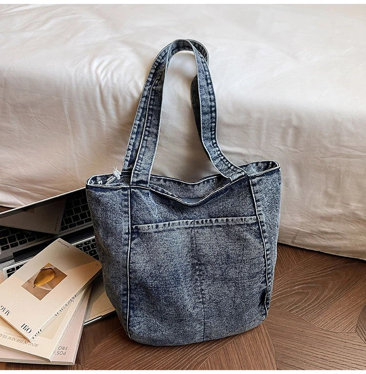Casual Denim Shoulder Bag for Women Minimalist Daily Commute Crossbody Bag with Interior Zipper Pocket  Simple & Cool Design