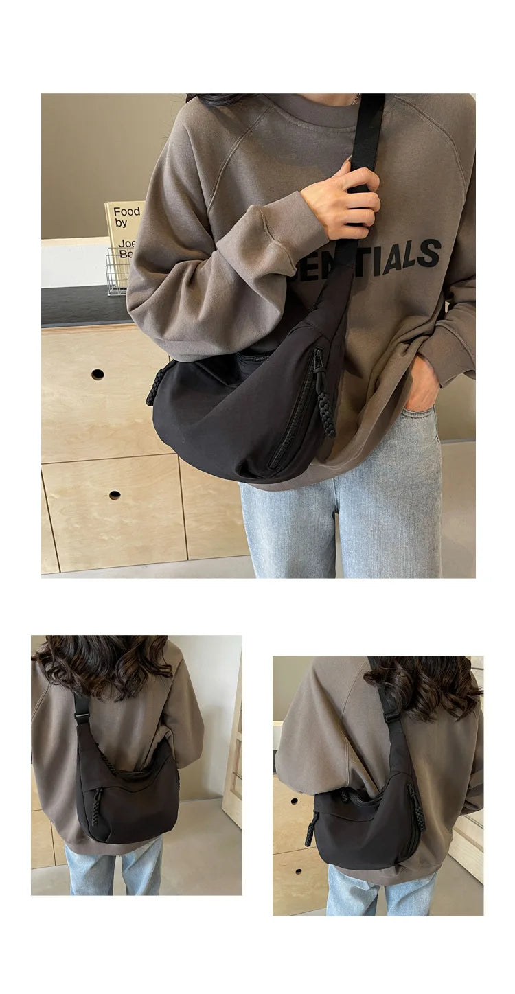 Leisure Unisex Crossbody Bags Summer New Campus Sports Style Shoulder Hobos Bag Solid Color Large Capacity Messenger Bag