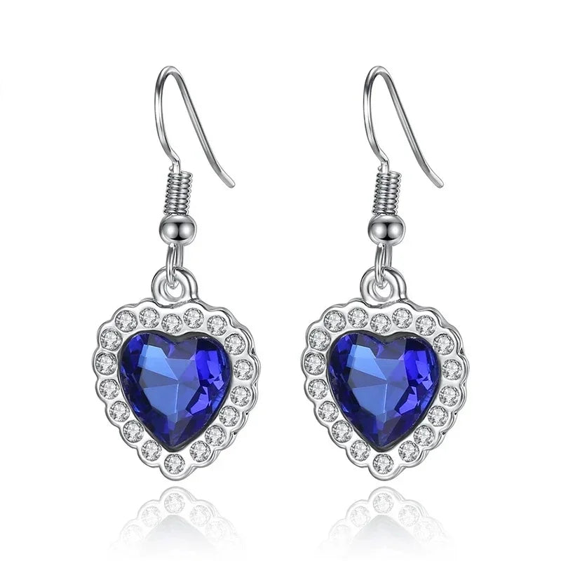 3 Pieces/set Blue and Red Ocean Heart Women's Necklace Love Crystal Zircon Jewelry Set  Wedding Party