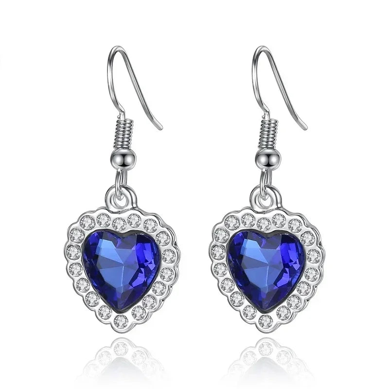 3 Pieces/set Blue and Red Ocean Heart Women's Necklace Love Crystal Zircon Jewelry Set  Wedding Party