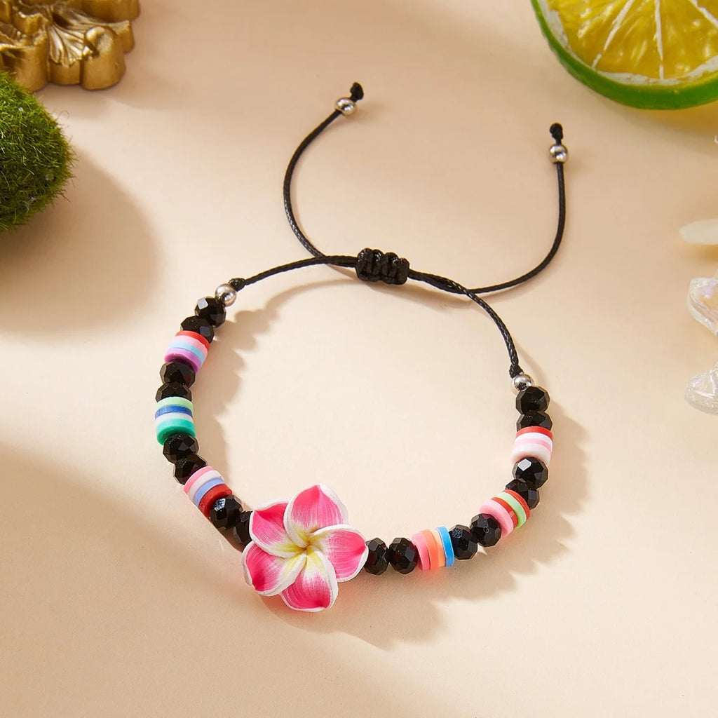 Crystal Beads Soft Polymer Clay Flower Bracelets For Women Men Bohemian Resin Floral Handmade Woven Bangles Summer Party Jewelry