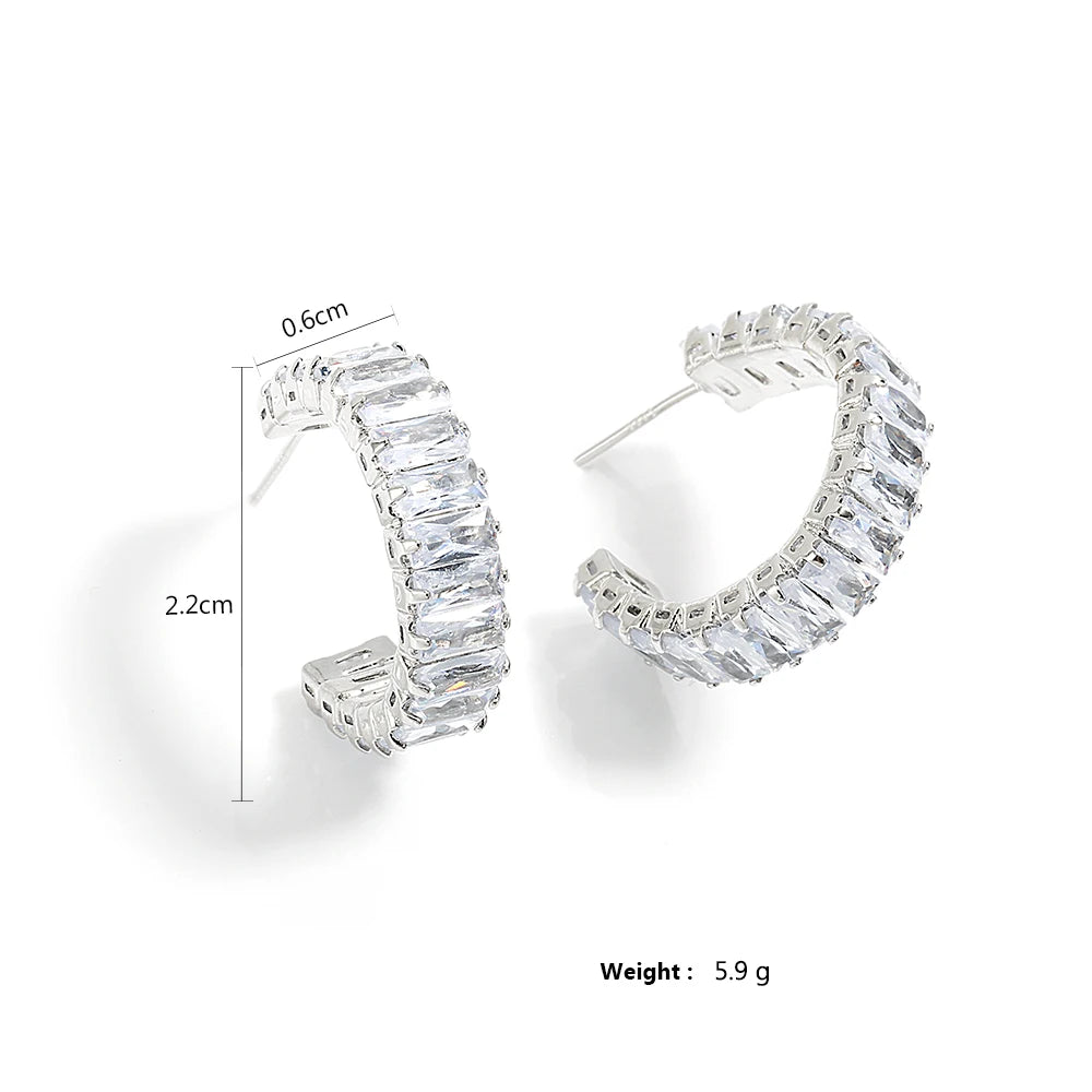 Fashion Geometric Rectangle Zircon Stud Earrings Set For Women Couple Holiday Gift Elegant Party Jewelry For Everyday Wear