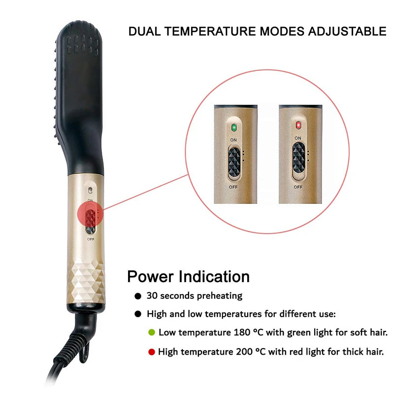 Electric Beard Comb Beard Curly Straight Hair Brush Men'S Styling Straightener Comb 2 In 1 Hair Straightening And Curling Iron
