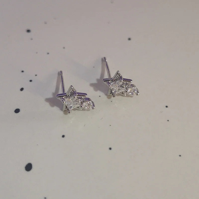 New Trendy Star Zirconia Stud Earrings for Women Girls Hiphop Punk Cool Star Hoop Earrings Party Jewelry Gift