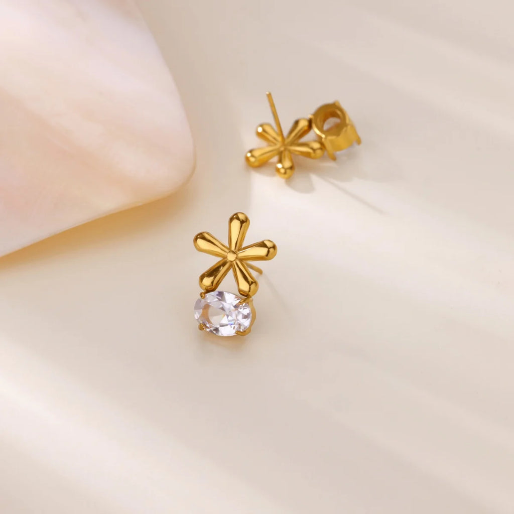 Fashion Zircon Stud Earrings for Women Gold Color Stainless Steel Earrings Trendy Luxury Wedding Jewelry Accessories aretes muje