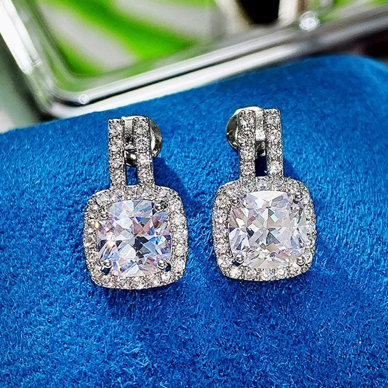 New Square Zircon 925 Sterling Silver Earrings for Women Wedding Stud Earrings Exquisite Bride Fashion Cute Jewelry