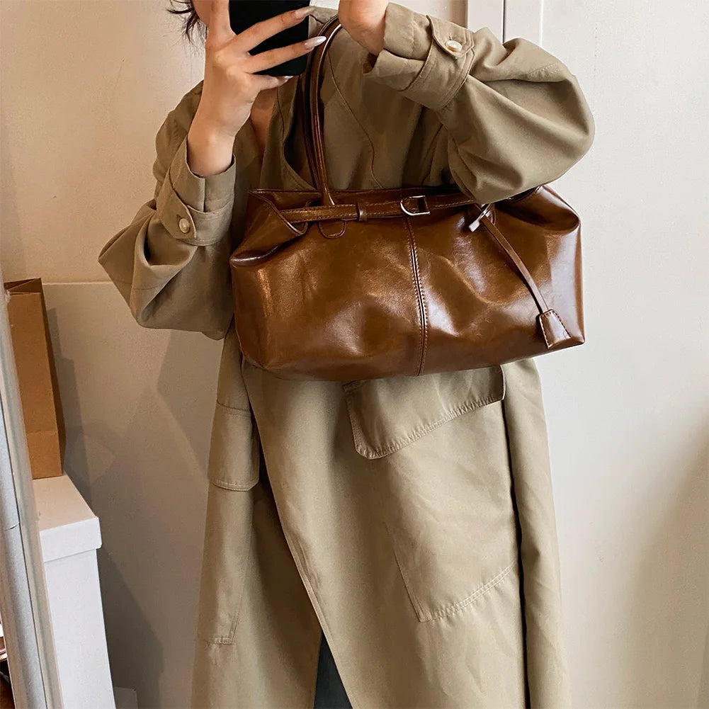 PU Leather Hobo Handbag Slouchy Shoulder Bag Fashion Work Bags Large Satchel Bag for Women Work Shopping Travel