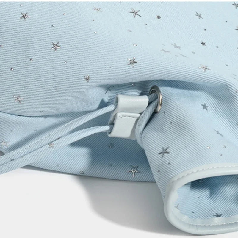 Polka Dot Suede Shoulder Bag Women Stylish Brown Slouchy Tote Drawstring Design Magnetic Buckle Underarm Bag With Star Pendant