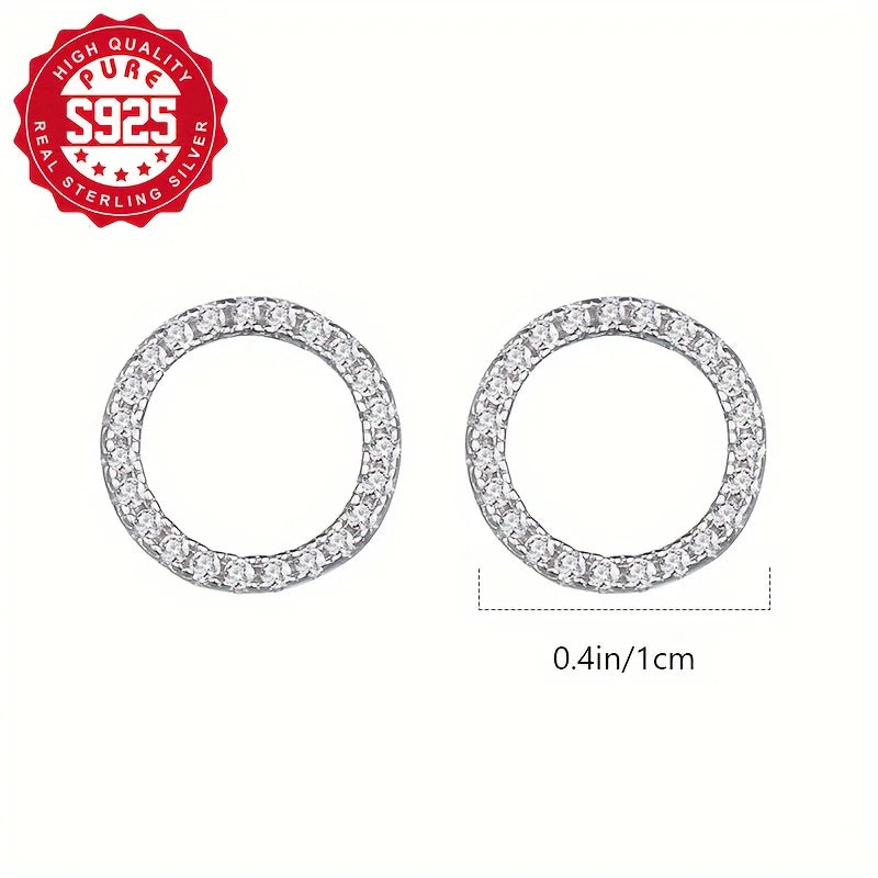 1pairS925 silver circle-shaped zircon earrings, perfect as a thoughtful gift to match everyday wear. Versatile and easy to style