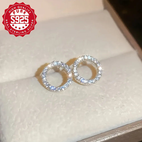 1pairS925 silver circle-shaped zircon earrings, perfect as a thoughtful gift to match everyday wear. Versatile and easy to style