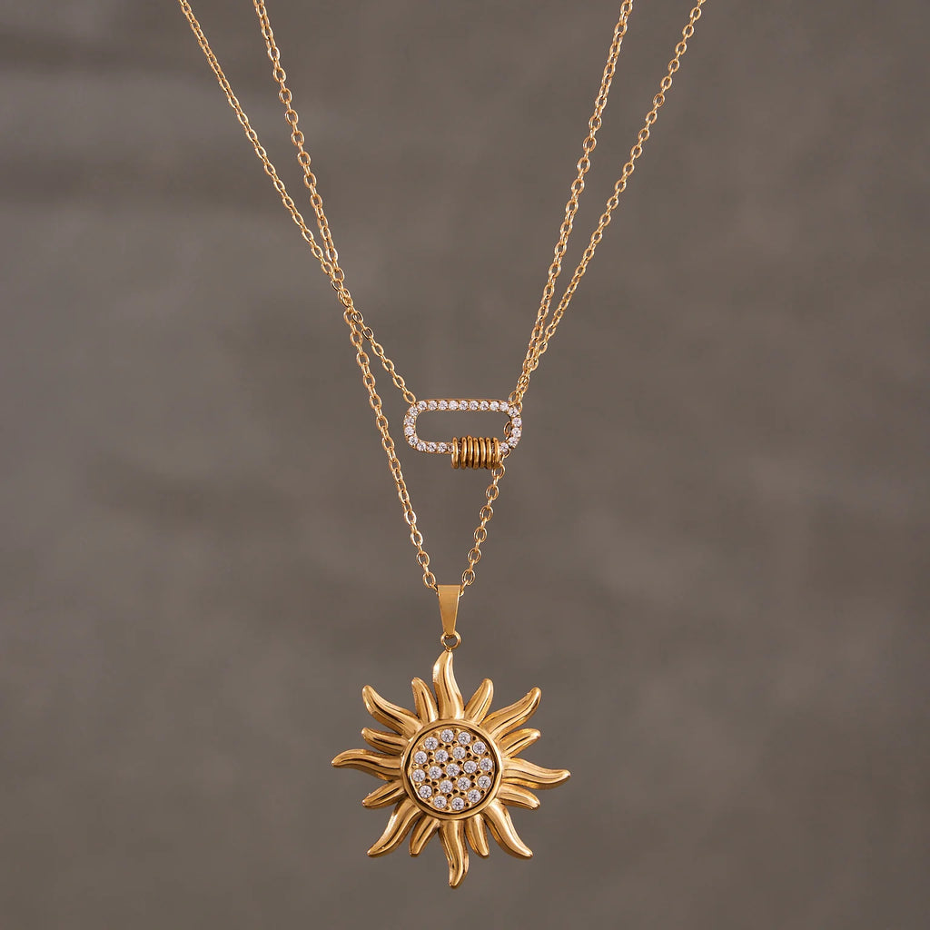 Liora Delicate Zircon Sun Oval Pendant Stainless Steel Chain Necklaces For Women Wedding Charm Neck Drop Choker Women Jewelry