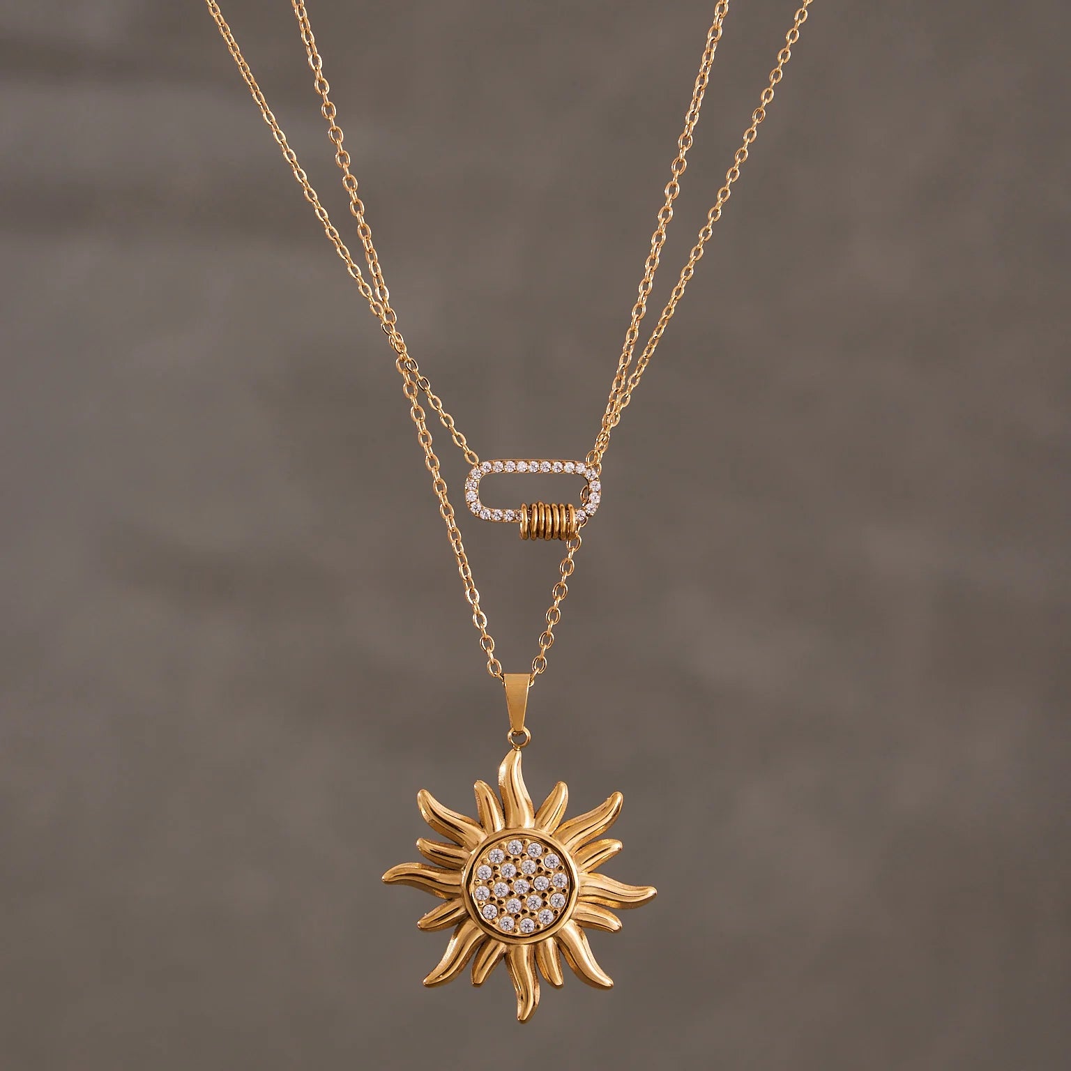 Liora Delicate Zircon Sun Oval Pendant Stainless Steel Chain Necklaces For Women Wedding Charm Neck Drop Choker Women Jewelry