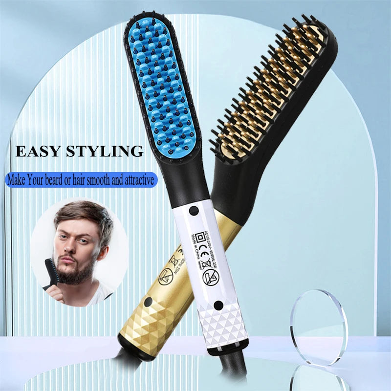 Professional Hair Straightener Multifunctional Quick Heated Men Beard Care Brush Hair Curler Brush Comb Hair Styler Tools