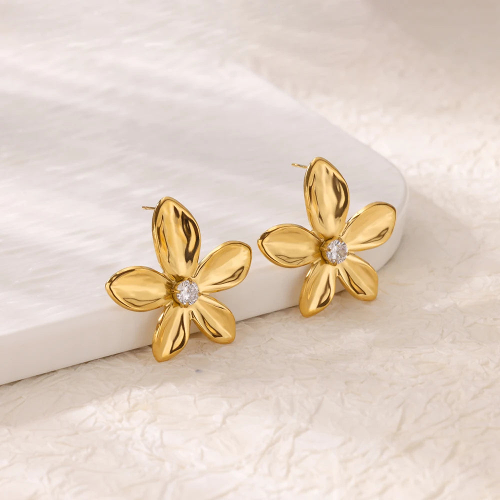 Fashion Zircon Stud Earrings for Women Gold Color Stainless Steel Earrings Trendy Luxury Wedding Jewelry Accessories aretes muje