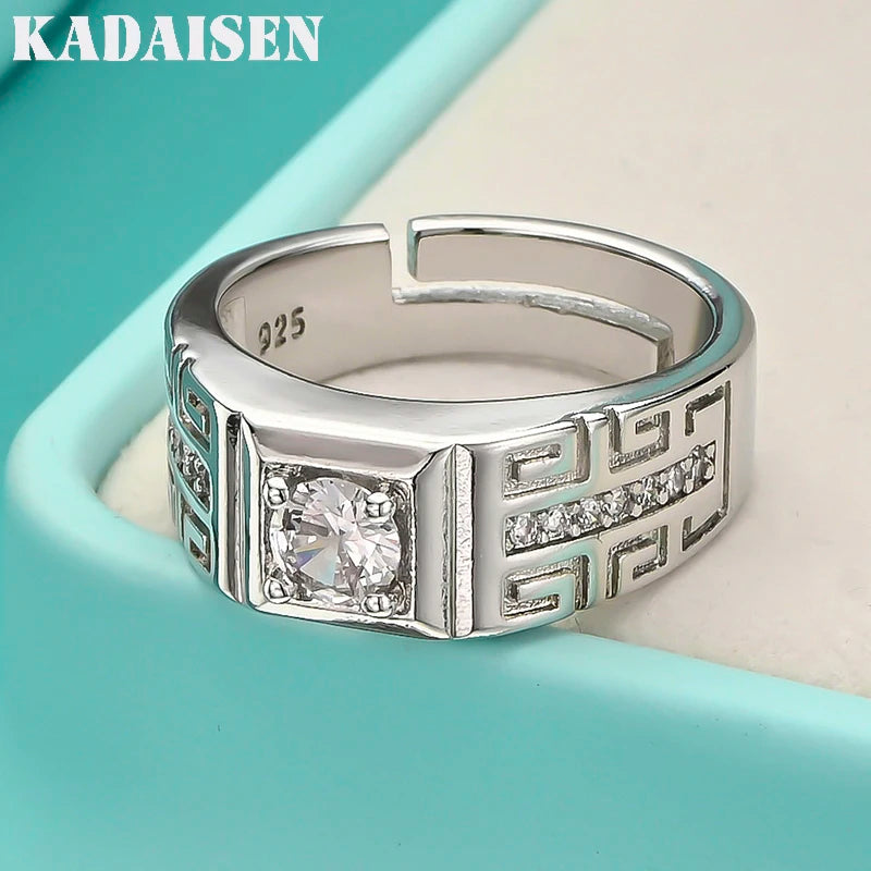 Luxury 925 Sterling Silver Rings For Men Women Crystal Adjustable Size Fashion Gifts Engagement Wedding Nice Noble Jewelry