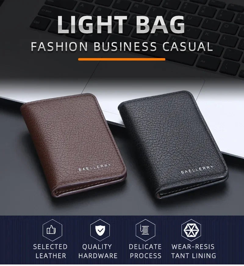 Men's Minimalist Leather Card Wallet Slim Thin Soft Purse Small Credit Card Holder Bank ID Mini Organizer for Men