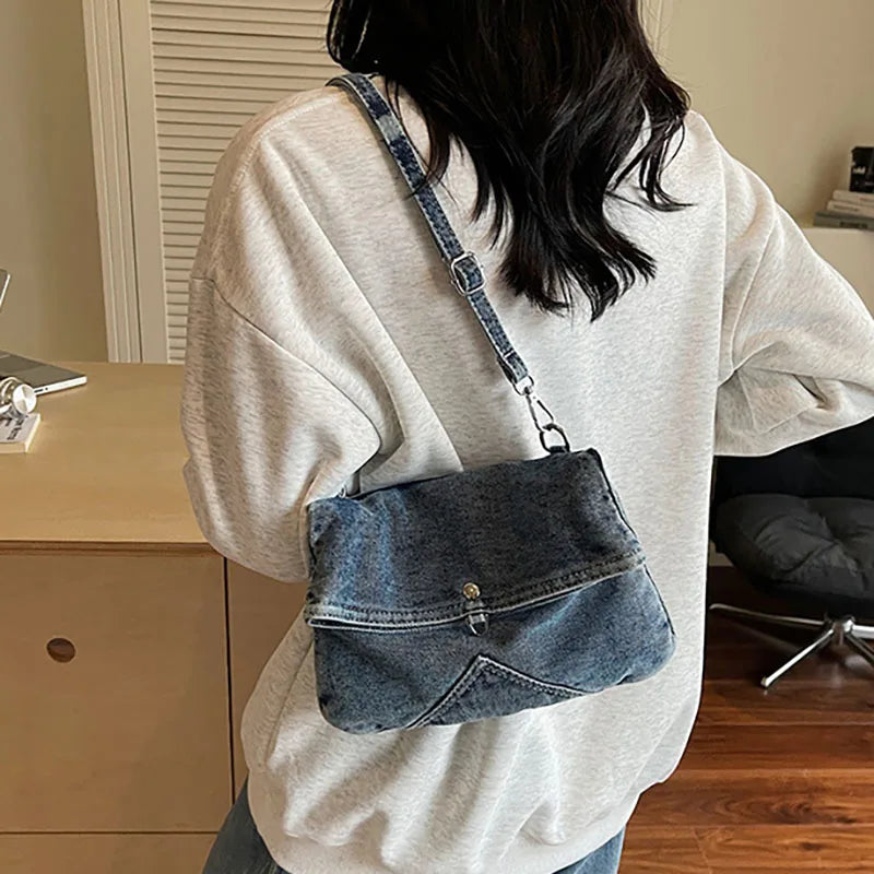 Summer Korean Style Denim Crossbody Bag Fashion Women'S Shoulder Bag Underarm Bag Small Square Bag Adjustable Shoulder Strap