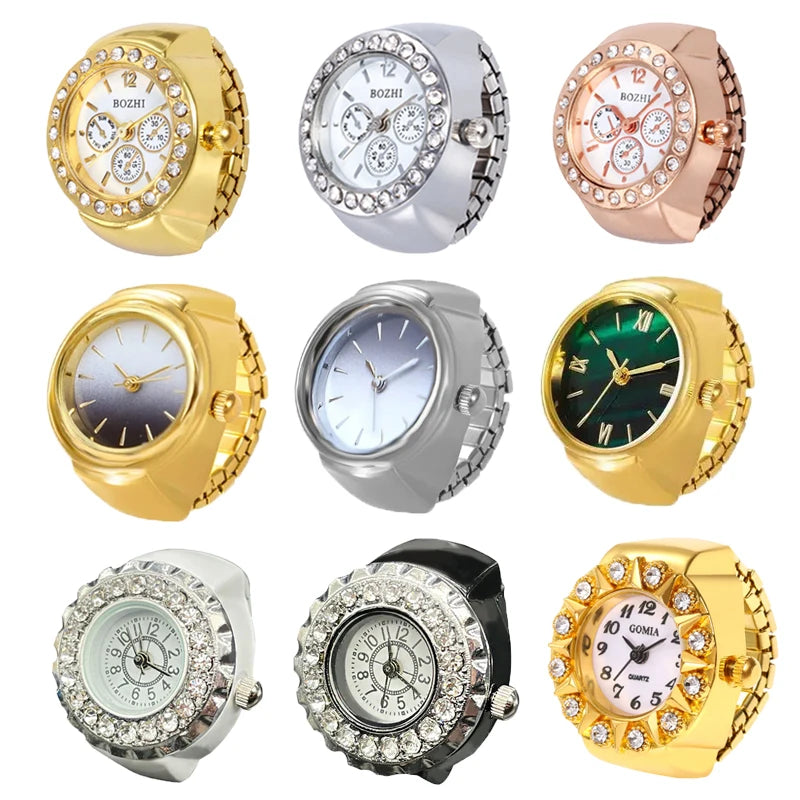 RetroGem Vintage Personality Finger Watch Rings Elastic Strap Watches Couple Rings Jewelry Clock Quartz Watch Rings Women Men