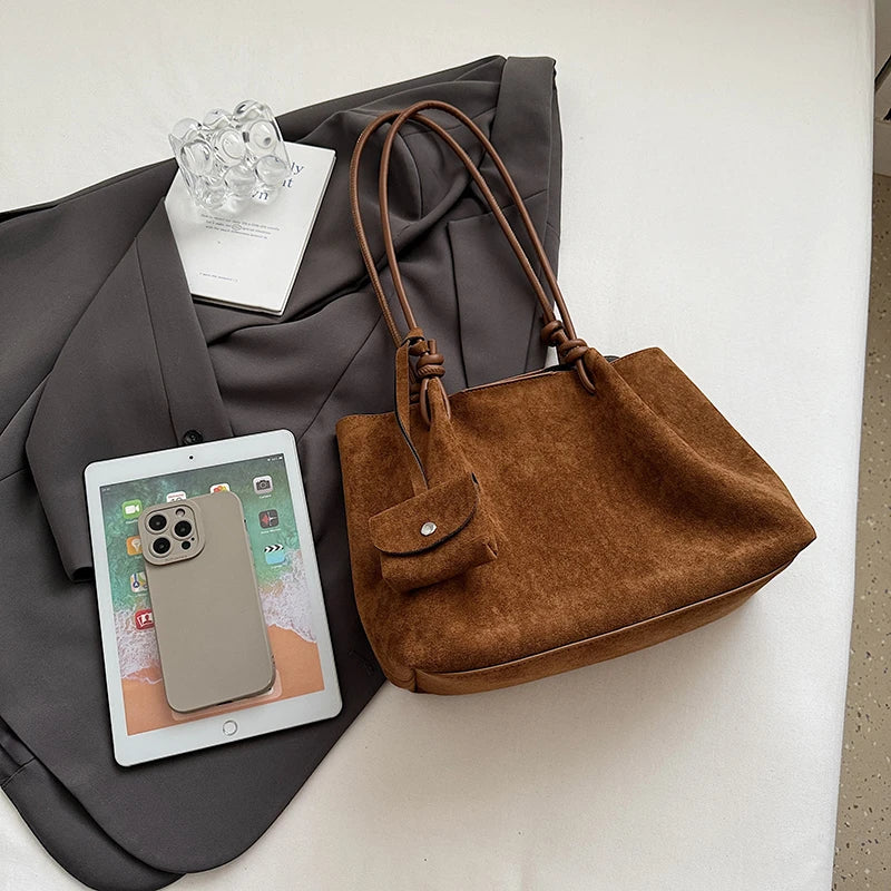 LEFTSIDE Luxury Faux Suede Tote Bag 2025 Winter Auturm Casual New Shoulder Bag Young Women's Underarm Bag Handbags and Purses