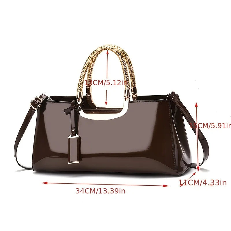 Women's Glossy PU Leather Shoulder Handbag Wedding Clutch Bridal Party Evening Bag