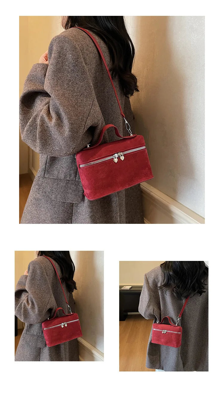 Autumn Winter Premium Suede Tote Bag Texture Simple and Versatile Crossbody Shoulder Bag Retro Vintage Stylish Lunch Box Bag