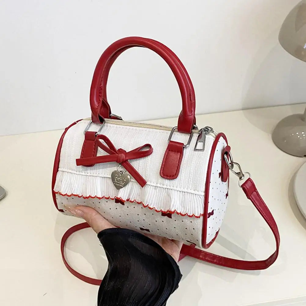 Sweet Style Square Crossbody Bag Waterproof Zipper Bow Design Small Bowling Bag for Party Daily Use Cute Shoulder Purse
