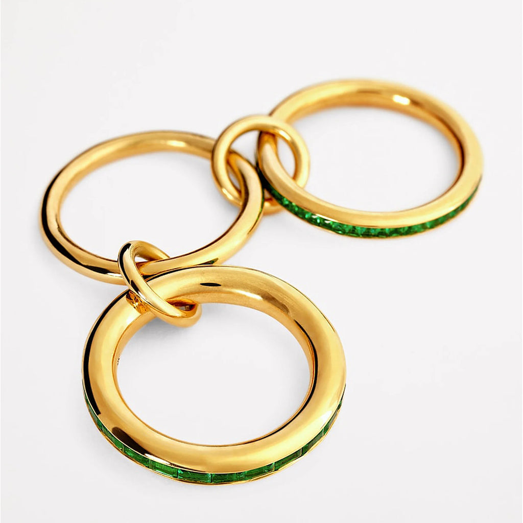 Luxury Cubic Zirconia Gold Plating Multilayer Connecting Rings for Women Fashion Mixed Color Stackable Finger Ring Party Jewelry