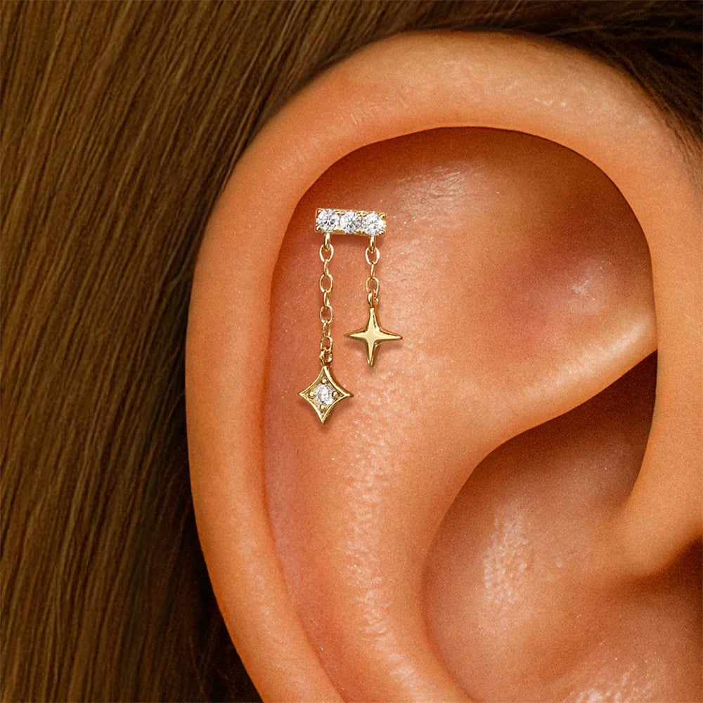 Aide 1pc 925 Sterling Silver DIY Handmake Zircon Studs For Women Flat Head Threaded Puncture Crystal Ear Bone Studs Ins Jewelry
