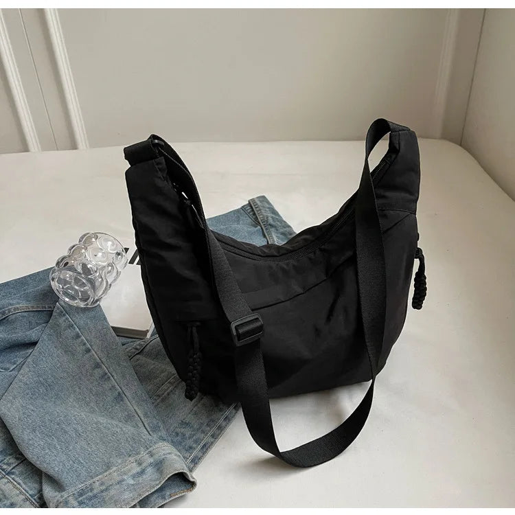 Leisure Unisex Crossbody Bags Summer New Campus Sports Style Shoulder Hobos Bag Solid Color Large Capacity Messenger Bag