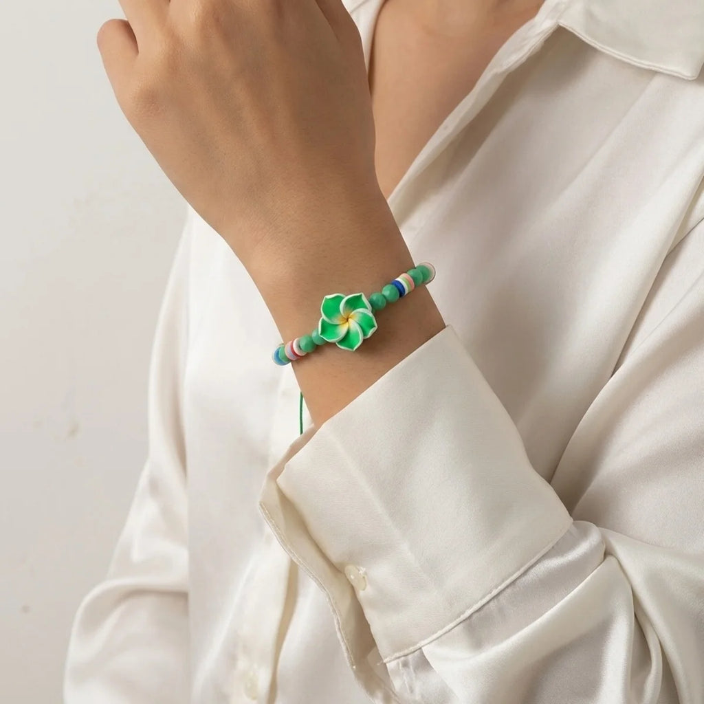 Crystal Beads Soft Polymer Clay Flower Bracelets For Women Men Bohemian Resin Floral Handmade Woven Bangles Summer Party Jewelry
