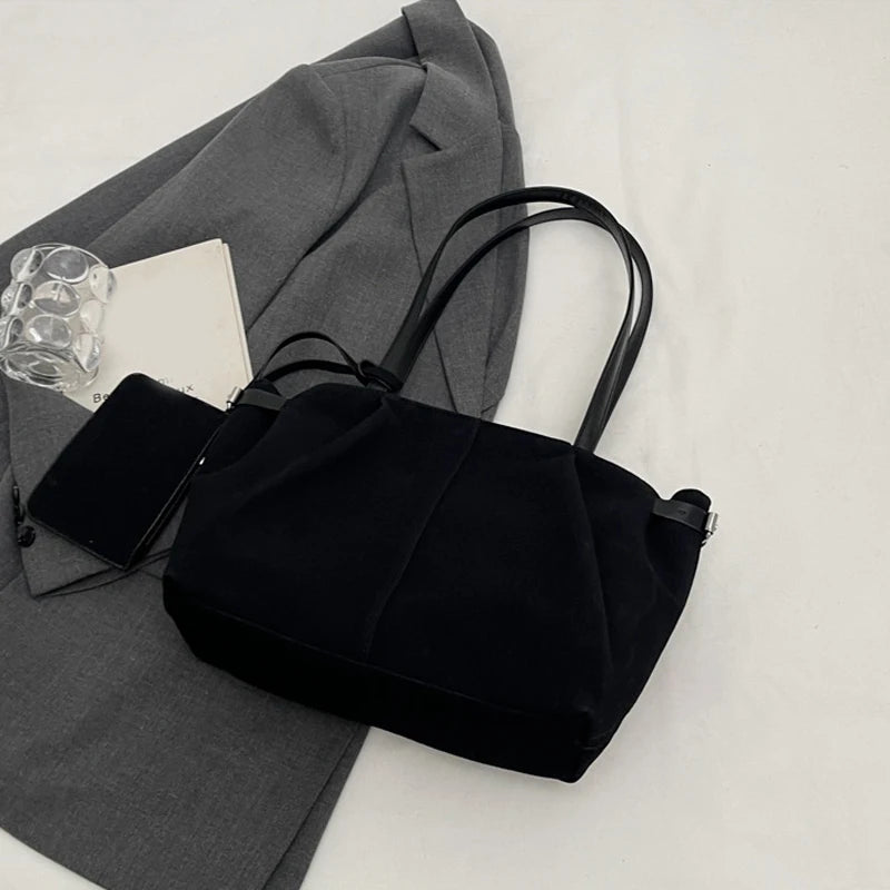 Suede Shoulder Bags for Women Large Capacity Totes Lightweight Underarm Bag Casual Shopper Handbag Solid Color Travel Bucket Bag