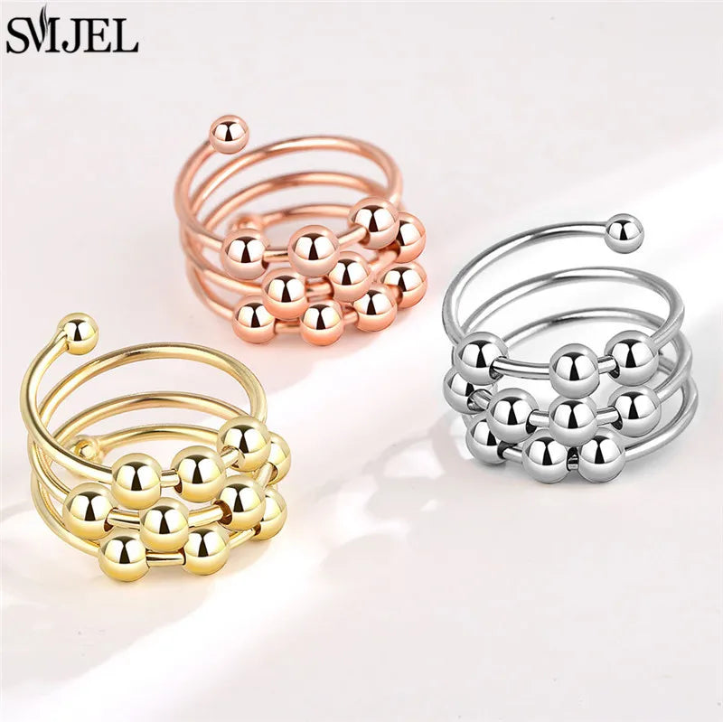 Luxury Rotating Anxiety Animal Rings for Women Spinner Fidgets Cute Flower Heart Dragonfly Anti Stress Ring Wedding Jewelry