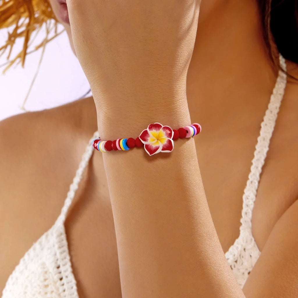 Crystal Beads Soft Polymer Clay Flower Bracelets For Women Men Bohemian Resin Floral Handmade Woven Bangles Summer Party Jewelry