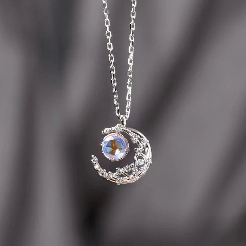 1PC New Elegent Silver Color Crystal Star Moon Necklace Charm Pendant Choker Necklace For Girl Women Statement Wedding Jewelries