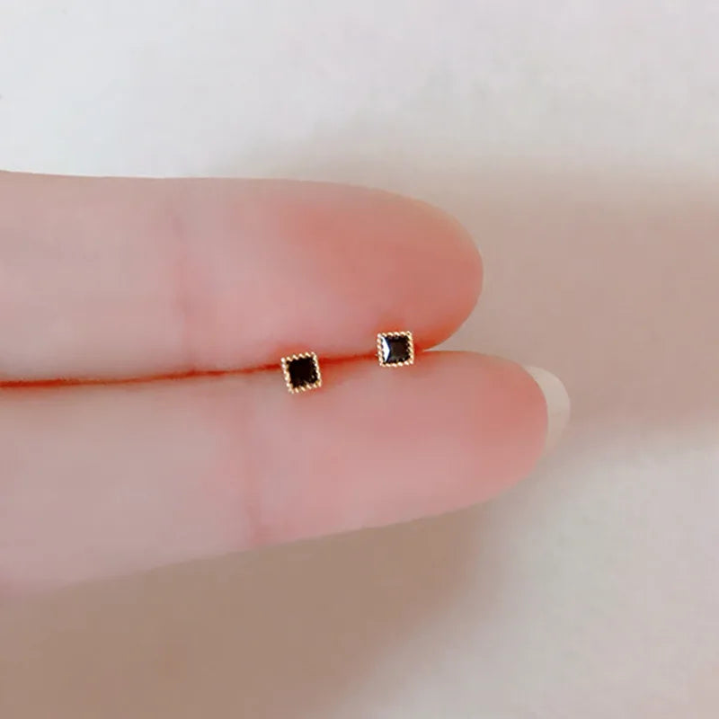 925 Sterling Silver Jewelry Black Square Round Zircon Geomatric Stud Earrings for Women Wedding Party Jewelry For Girls Gift