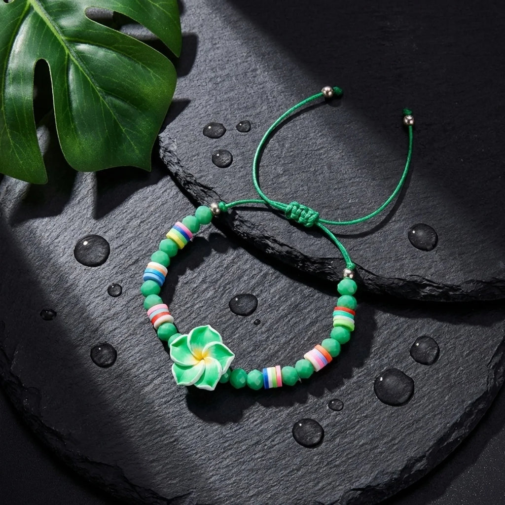 Crystal Beads Soft Polymer Clay Flower Bracelets For Women Men Bohemian Resin Floral Handmade Woven Bangles Summer Party Jewelry