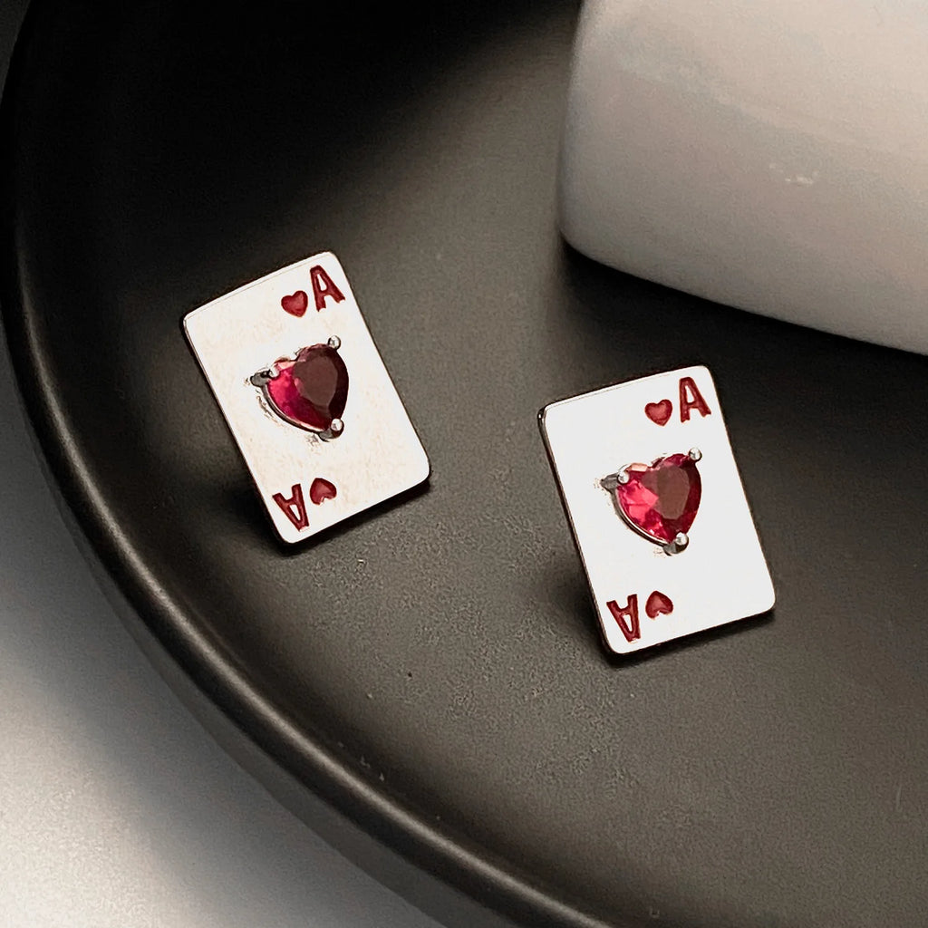 Creative Love Zircon Poker Stud Earrings For Woman Trendy Enamel Geometry Earrings Charm Office Party Accessories Jewelry Gifts