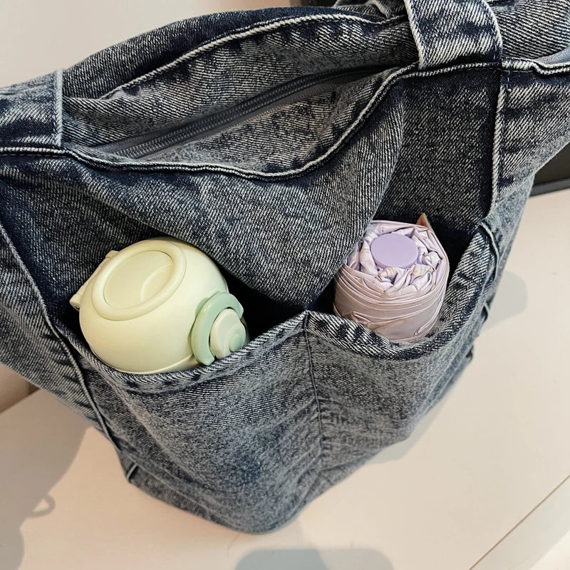 Casual Denim Shoulder Bag for Women Minimalist Daily Commute Crossbody Bag with Interior Zipper Pocket  Simple & Cool Design