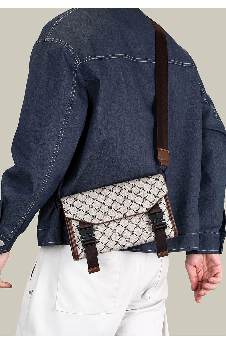 2026 New Design Shoulder Bag Men Crossbody Bag Fashion Business PU Leather Shoulder Bag Male Mobile Phone Bag Purses Handbags