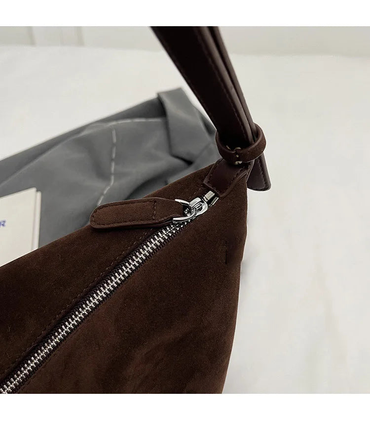 Vintage Suede Tote Bag For Women Autumn Winter New Large Capacity Commute Shoulder Crossbody Bags Fashion Trend Underarm Bags