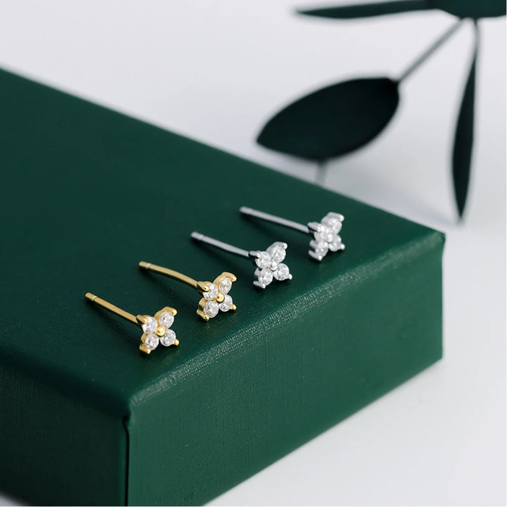 Trendy Cute Sweet Flower Zircon Stud Earring For Women Classic Shiny Stud Earrings Fashion Small Ear Female Jewelry