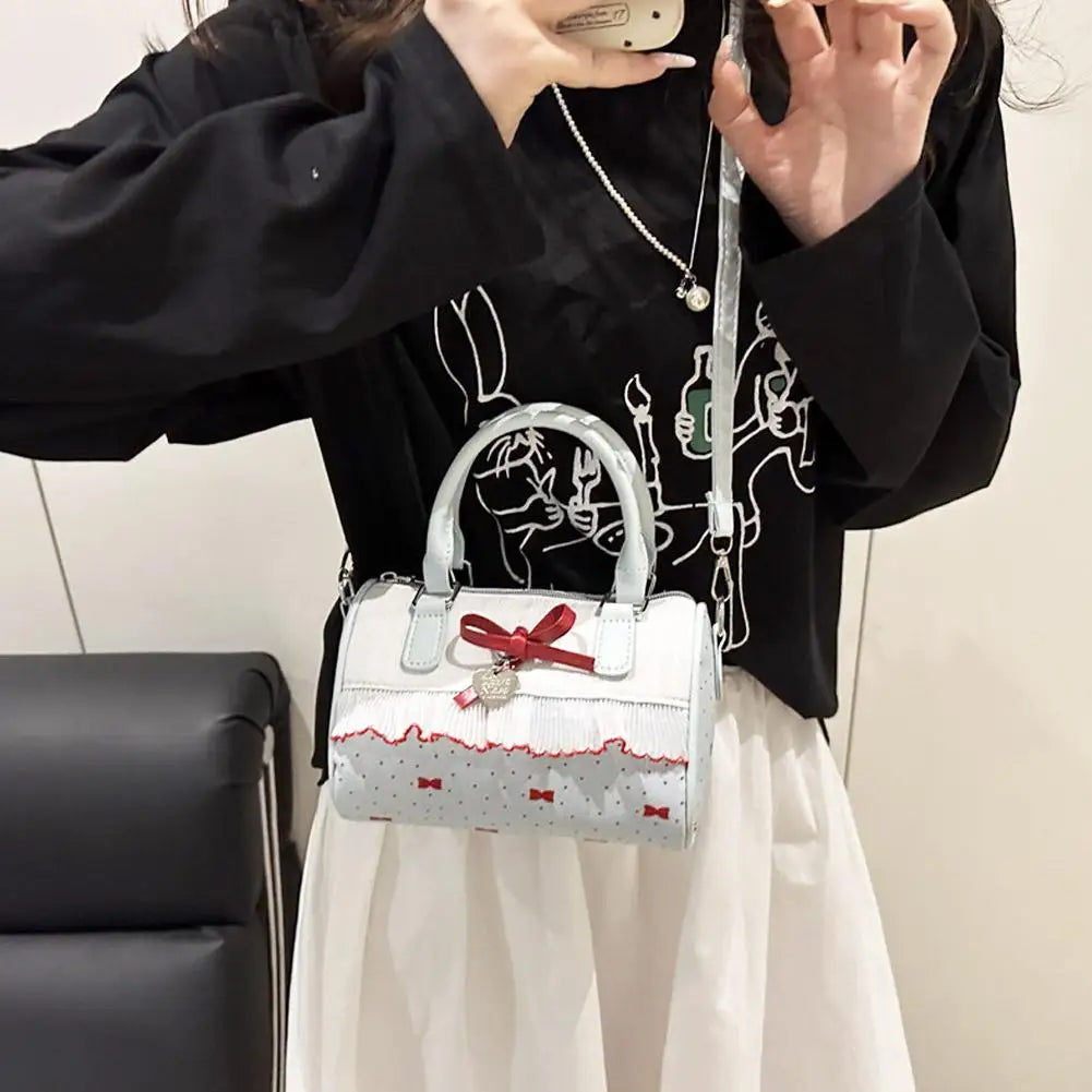 Sweet Style Square Crossbody Bag Waterproof Zipper Bow Design Small Bowling Bag for Party Daily Use Cute Shoulder Purse