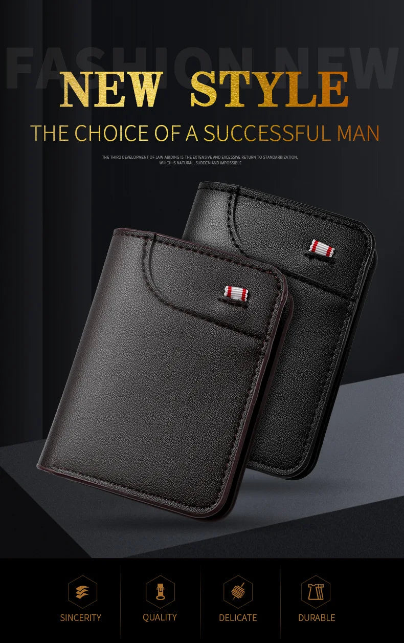 Minimalist PU Leather Retro Men's Wallet Black Coffee Ultra Thin Multiple Pockets Soft Two-Fold ID Card Holder Credit Card 2026