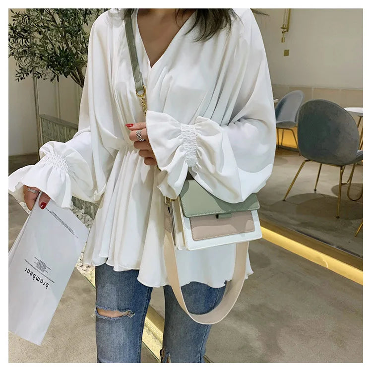 Stylish Contrast-Colour PU Crossbody Bag Versatile Shoulder Bag with Square Shape Dual Strap Design Commuting & Everyday Use